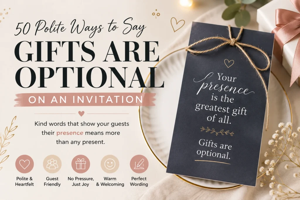 polite ways to say gifts are optional on an invitation